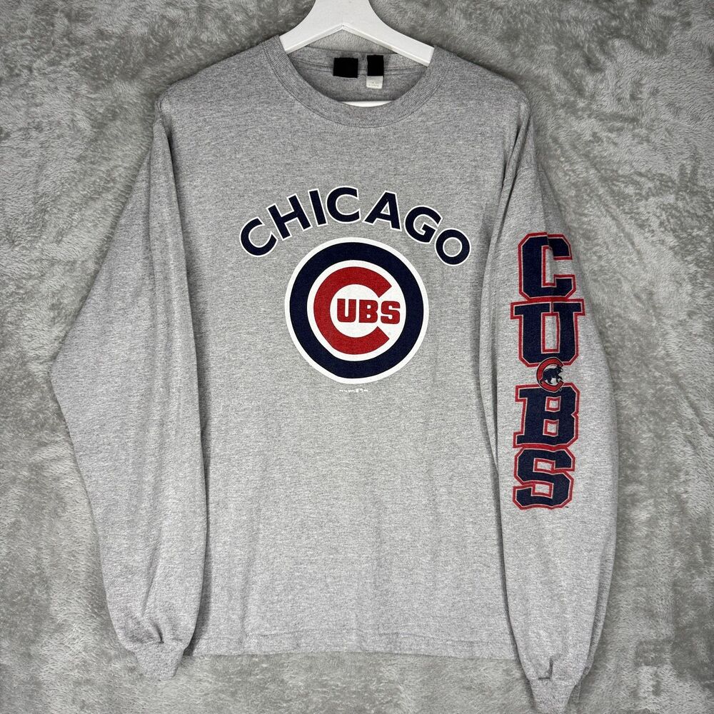 Vtg Chicago Cubs T-Shirt Men Large Long Sleeve Gray 2005 Gear For Sports MLB Y2K